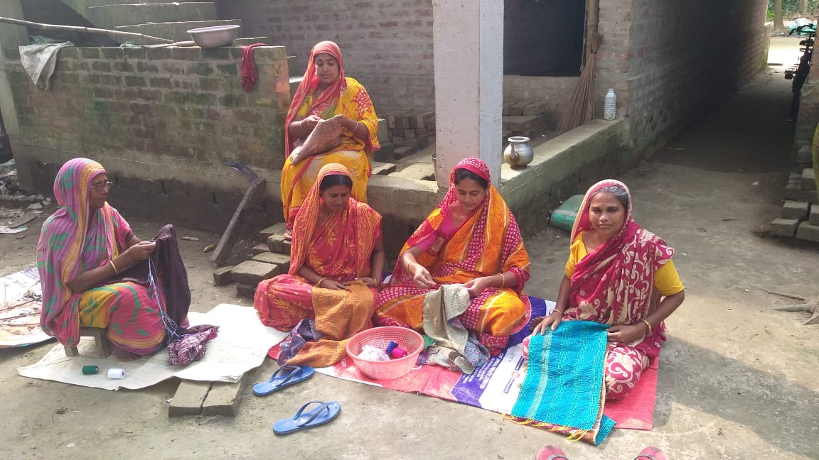 Women Artisans in West Bengal, India doing Kantha Stitching