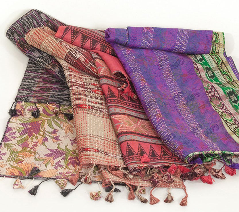 Recycled Silk Kantha Scarf Handmade in India
