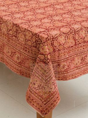 Red Block Print Tablecloth