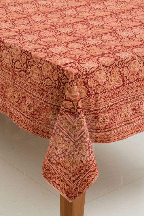 Red Block Print Tablecloth