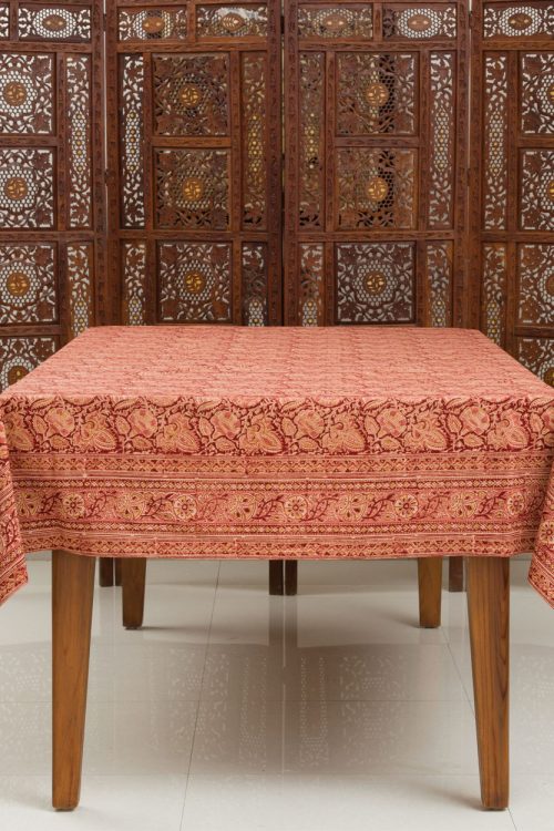 Red Block Print Tablecloth