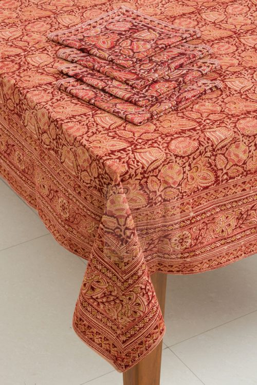 Red Block Print Tablecloth