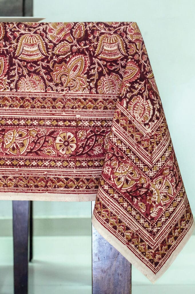 Indian Print Kalamkari Tablecloth Natural Dyes on Fine Cotton