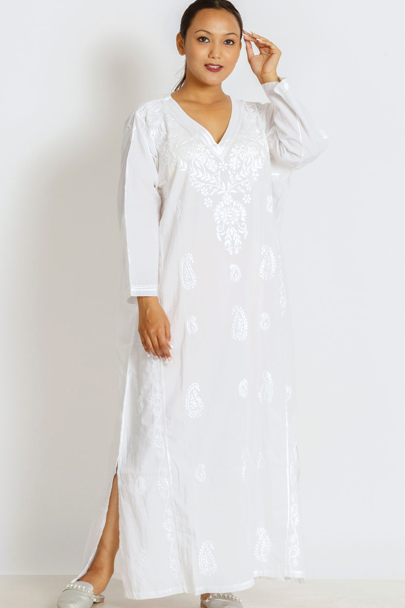 Amrita White Embroidered Caftan Dress KT-26
