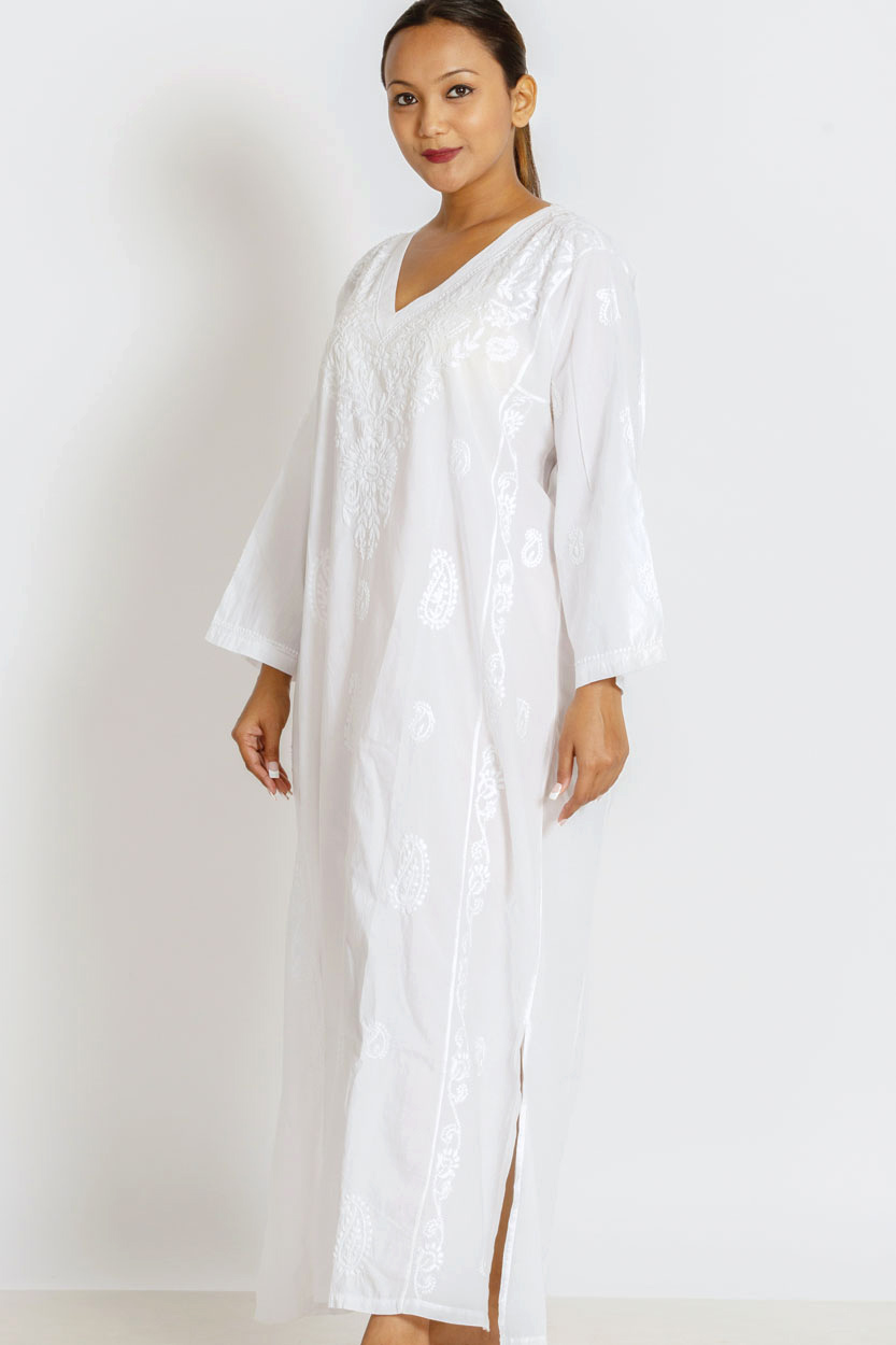 Amrita White Embroidered Caftan Dress KT-26 - Image 2