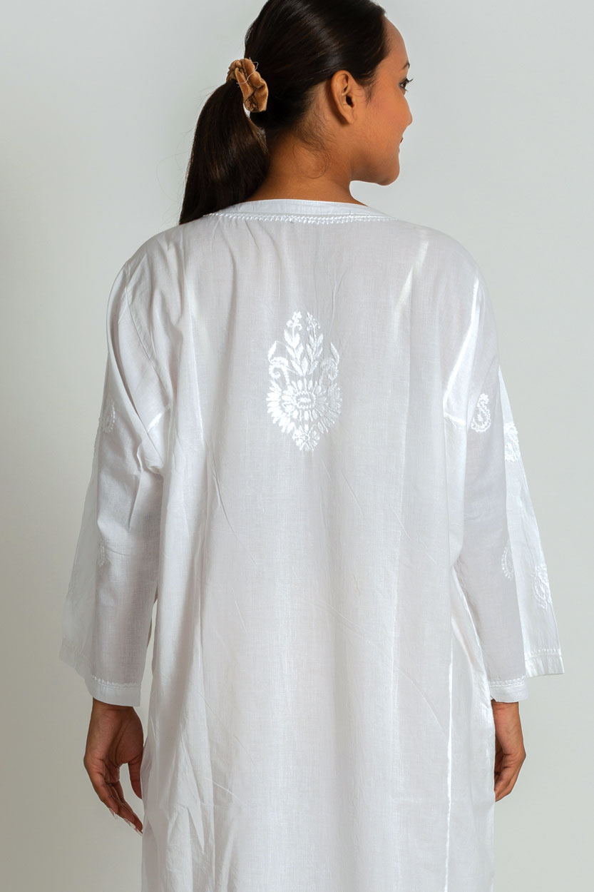 Amrita White Embroidered Caftan Dress KT-26 - Image 3
