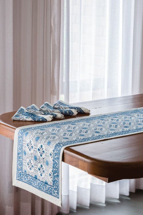 Blue Floral Table Runner and Napkins