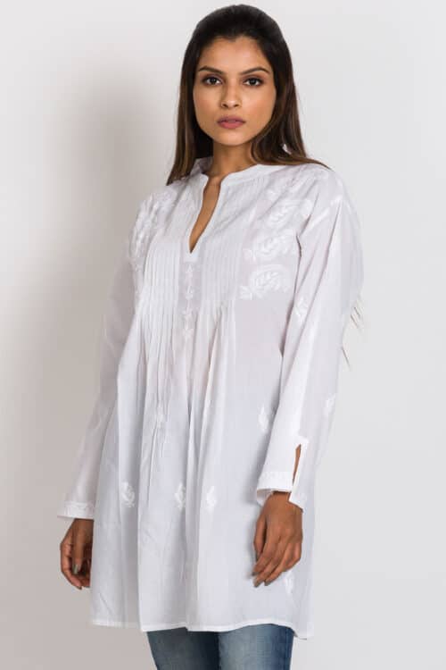Kamalika Embroidered White Cotton Tunic