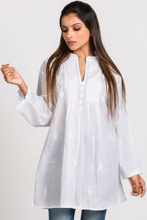 Kamalika Embroidered White Cotton Tunic