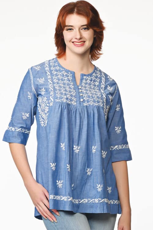 Tarika Embroidered Blue Cotton Tunic
