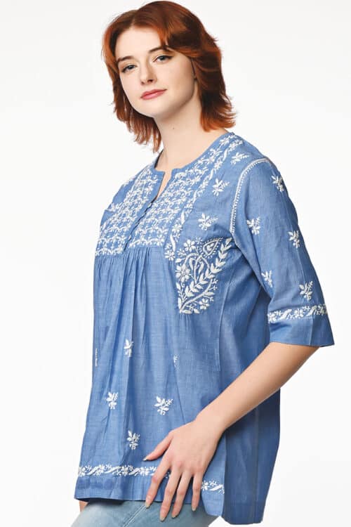 Tarika Blue Embroidered Cotton Tunic