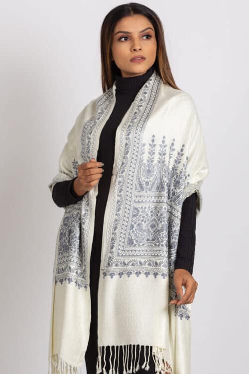 Vimala White Embroidered Shawl