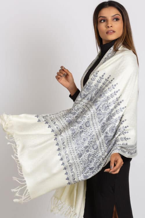 Vimala White Embroidered Shawl