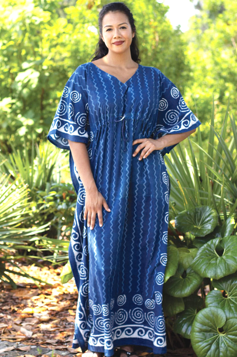 Indigo Printed Cotton Kaftan