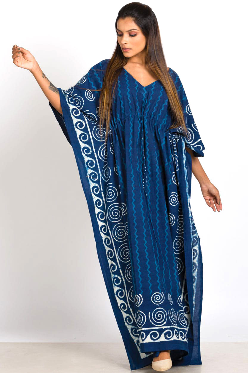 Indigo Printed Cotton Kaftan