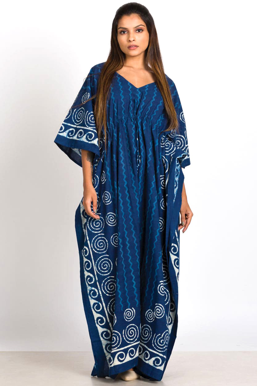 Indigo Printed Cotton Kaftan