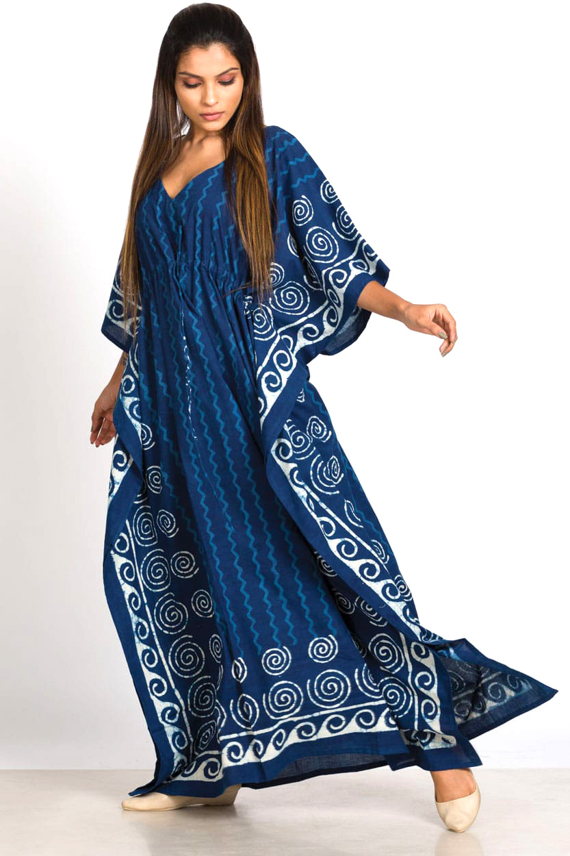 Indigo Printed Cotton Kaftan