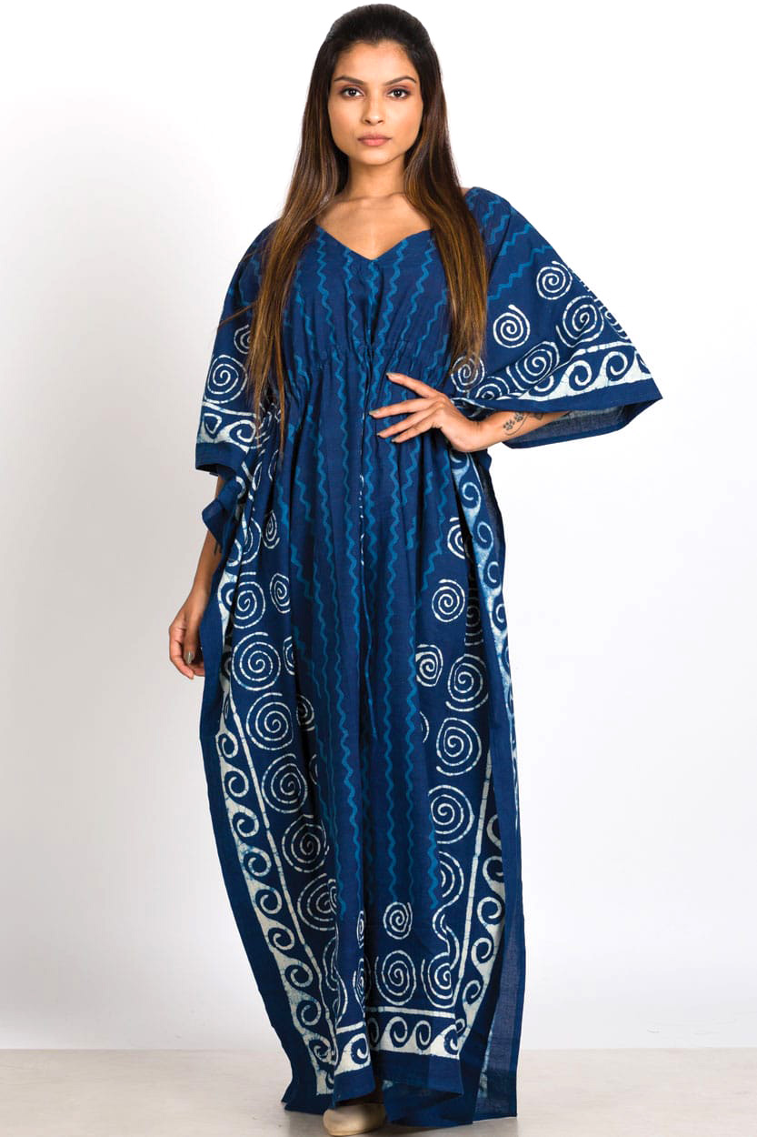 Indigo Printed Cotton Kaftan