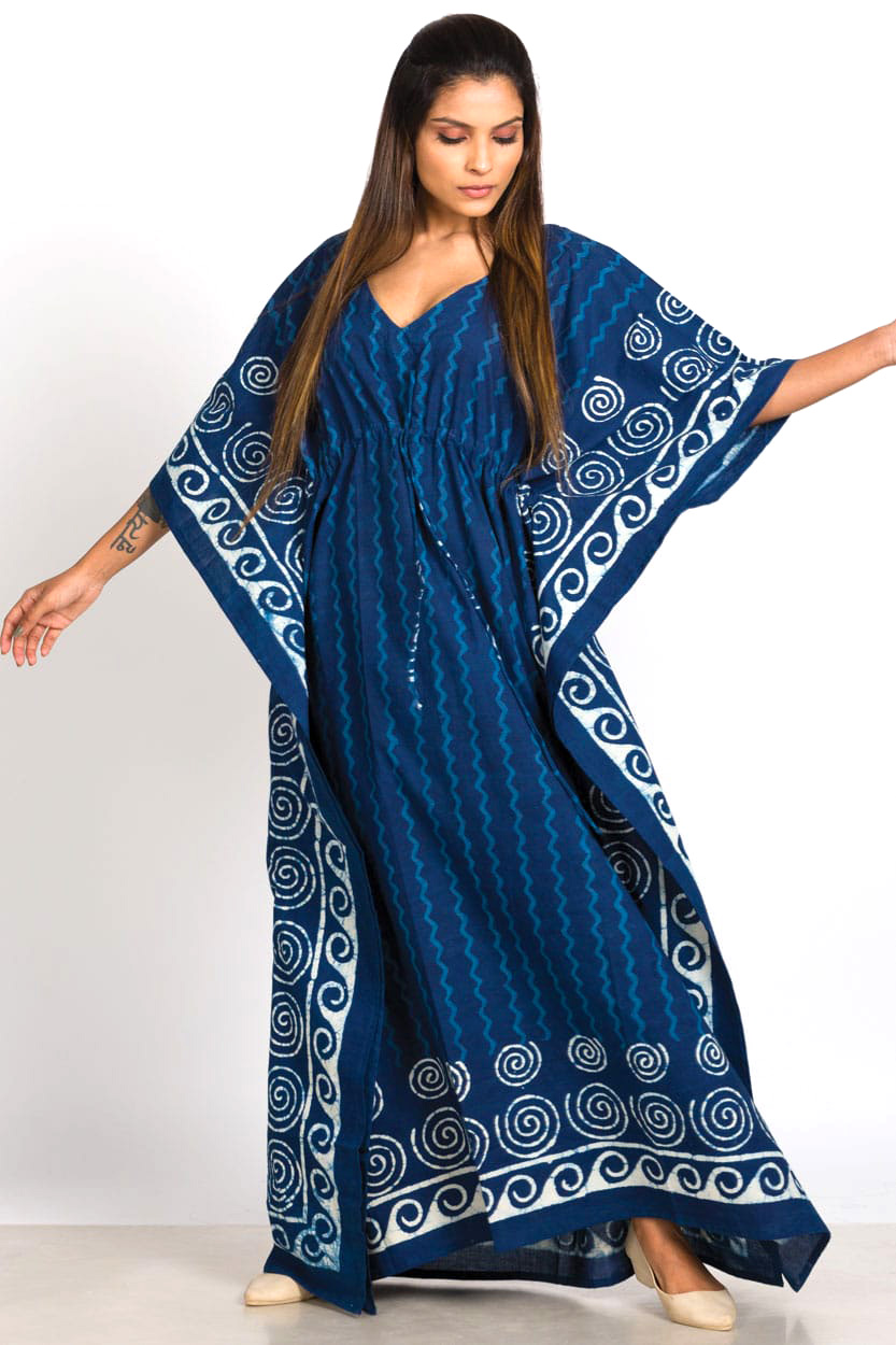 Indigo Printed Cotton Kaftan