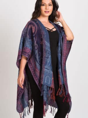 #4211 Woven Shawl Wrap Very Soft Wool Accessory Reversible Artisan Scarf Cape