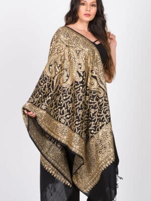 Sanika Gold Embroidered Wool Shawl