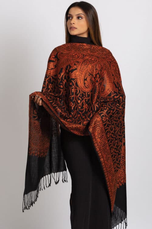 Sanika Copper Embroidered Wool Shawl