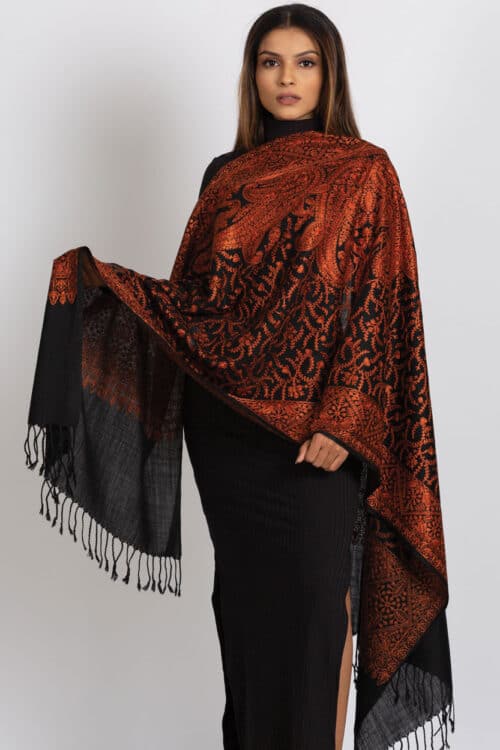 Sanika Copper Embroidered Wool Shawl