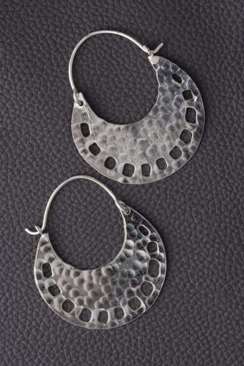 Silver Hammered Hoop Earrings