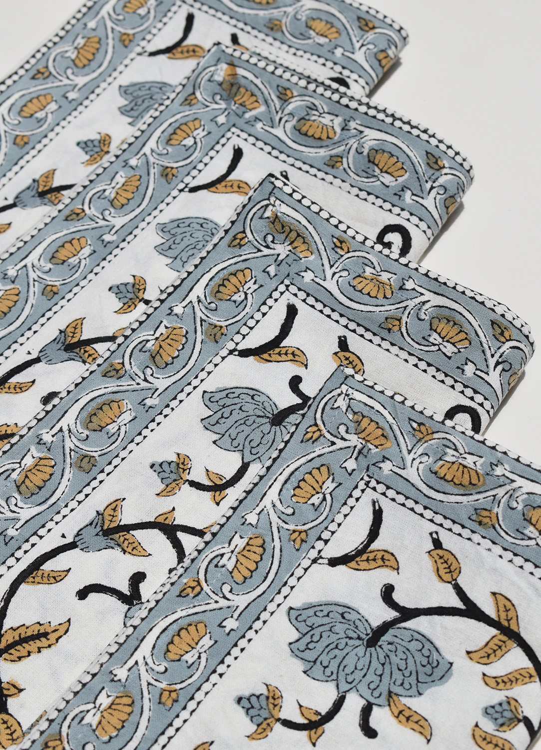 Block Print Silver Floral Napkins