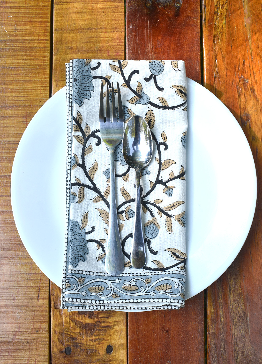 Block Print Silver Floral Napkins
