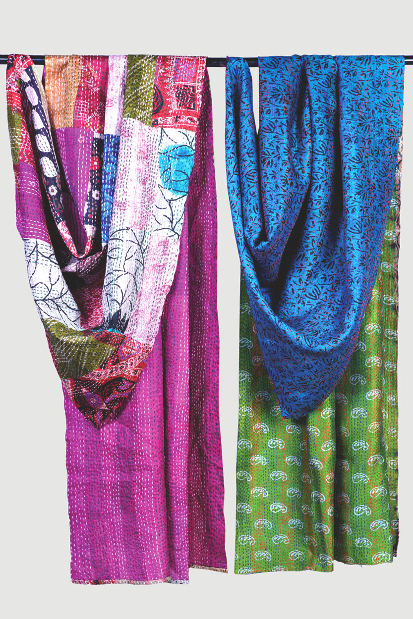 Silk Sari Kantha Throws