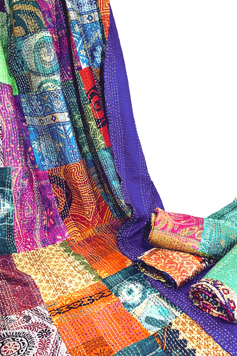 Silk Sari Kantha Throws