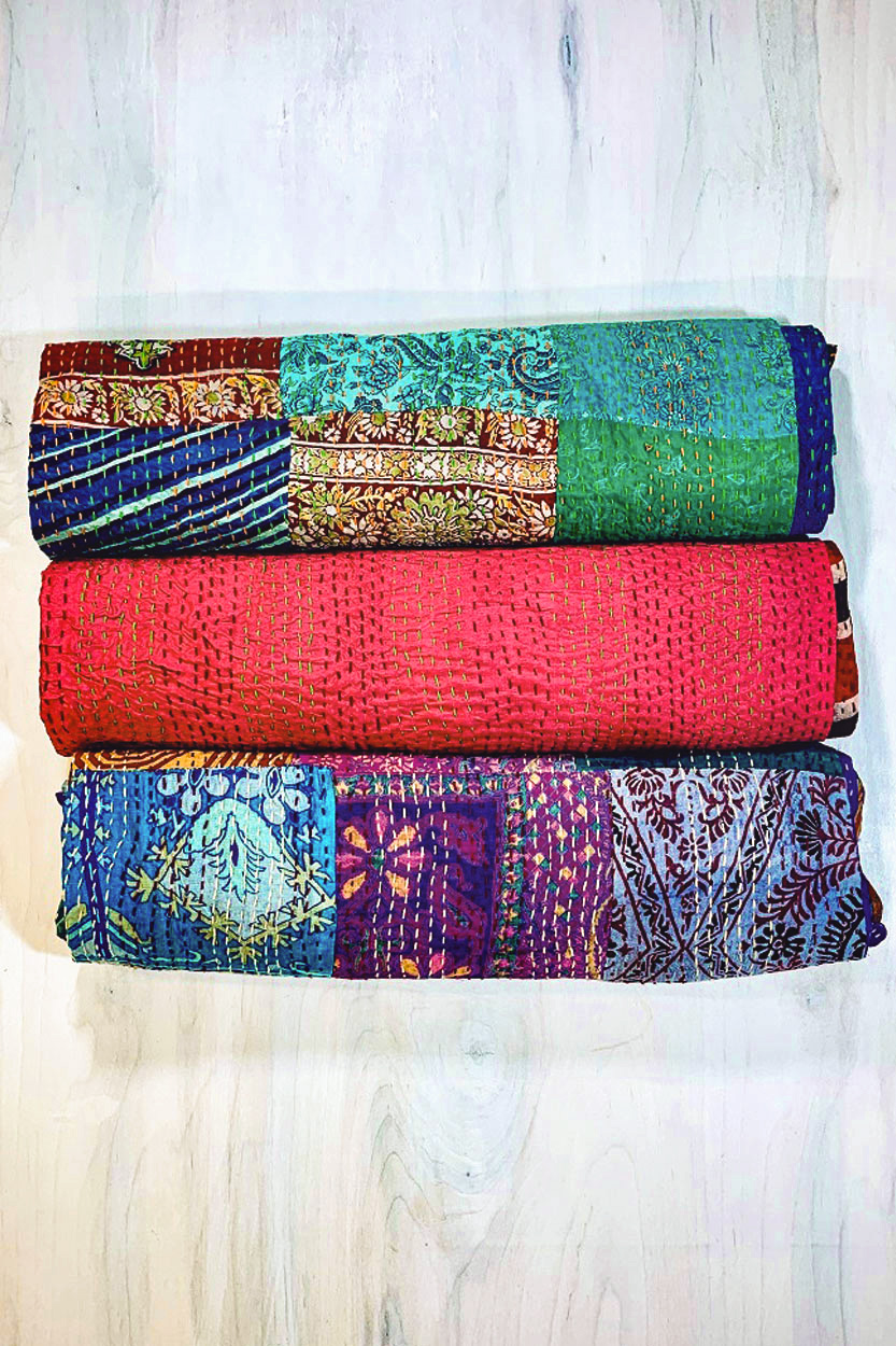 Silk Sari Kantha Throws