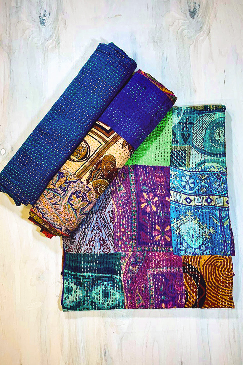 Silk Sari Kantha Throws