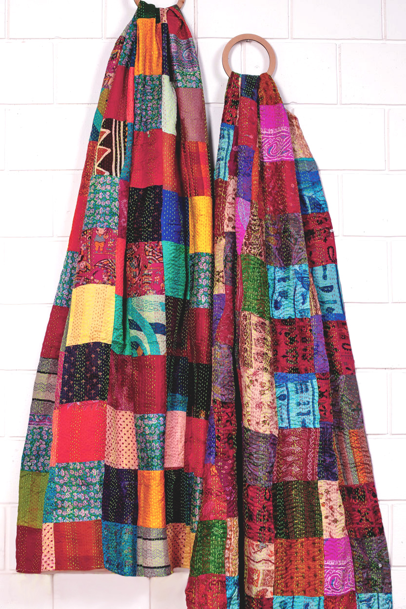 Silk Sari Kantha Throws