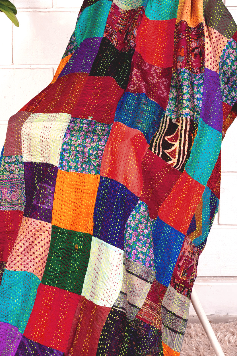 Silk Sari Kantha Throws