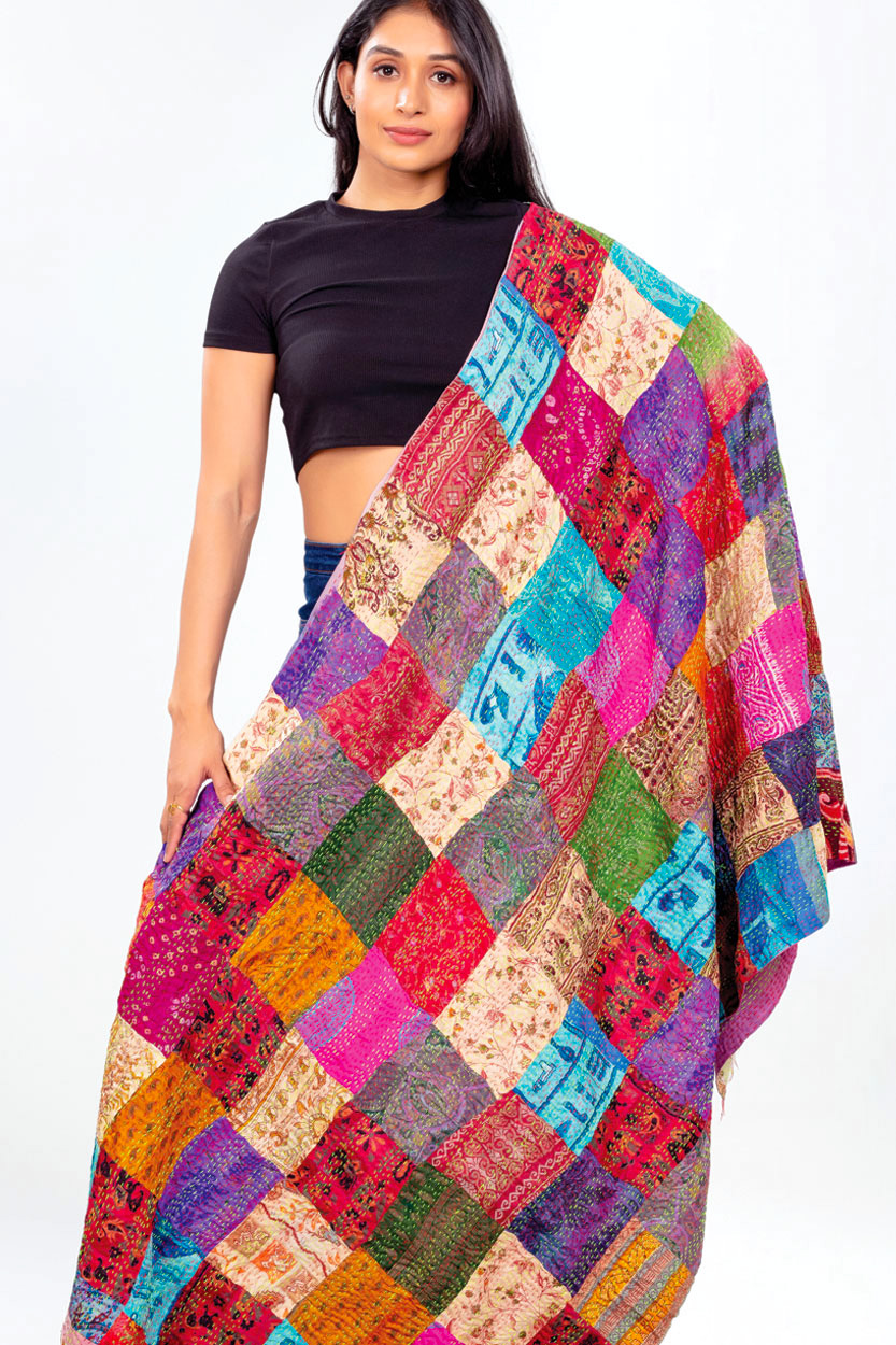 Silk Sari Kantha Throws