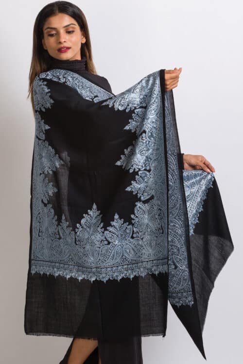 Priya Blue Embroidered Shawl
