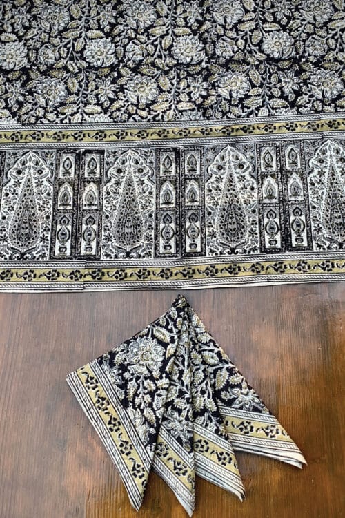 Black Indian Print Table Linens