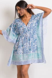 Block Printed Turquoise Caftan