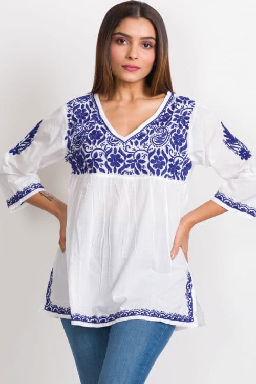 Ramani Blue Hand Embroidered Top