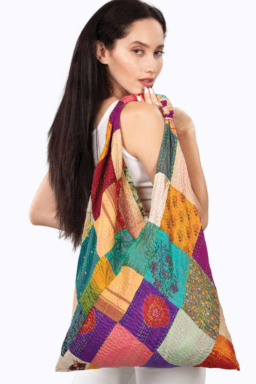 Triangle Silk Kantha Bag