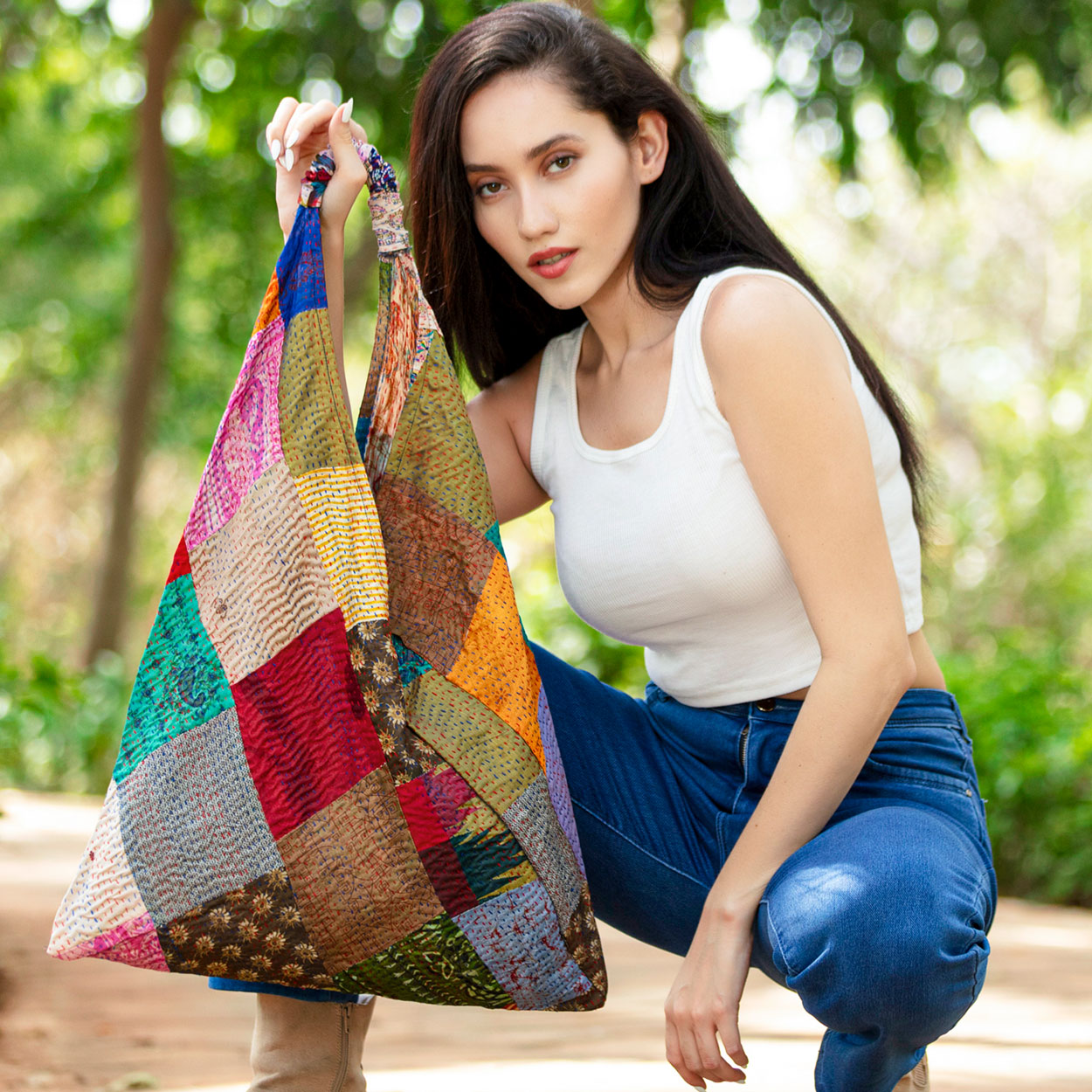 Triangle Silk Kantha Bag