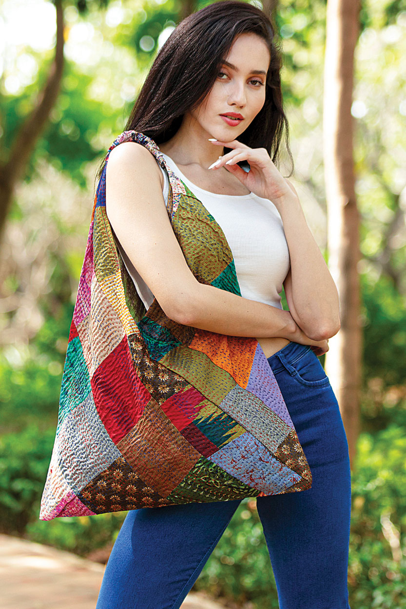 Triangle Silk Kantha Bag