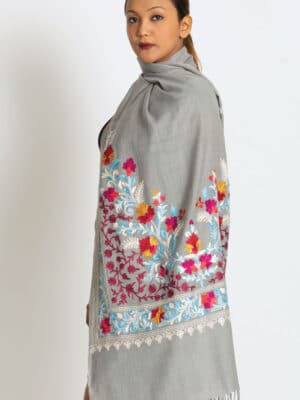 Karuna Embroidered Silver Shawl