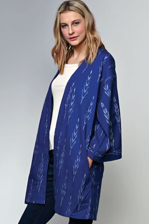 Navy Blue Ikat Handloom Kimono