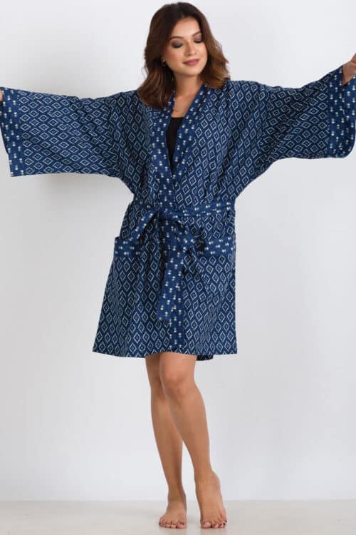 Indigo Short Kimono Robe