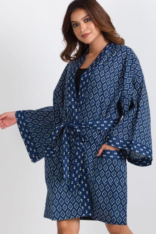 Indigo Short Kimono Robe