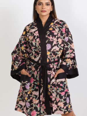 Black Floral Kimono Robe
