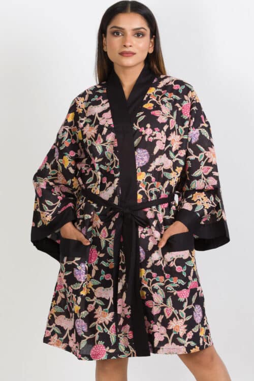 Black Floral Kimono Robe